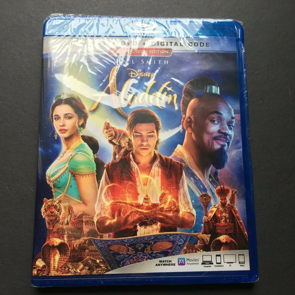NEW DISNEY ALADDIN BLUE - RAY / DVD + DIGITAL CODE FACTORY SEALED W/ WILL SMITH