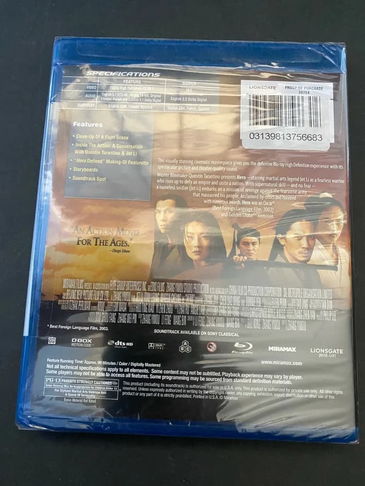 Hero (Blu-ray Disc) Jet Li Zhang Yimou Brand New Sealed!! - Image 2