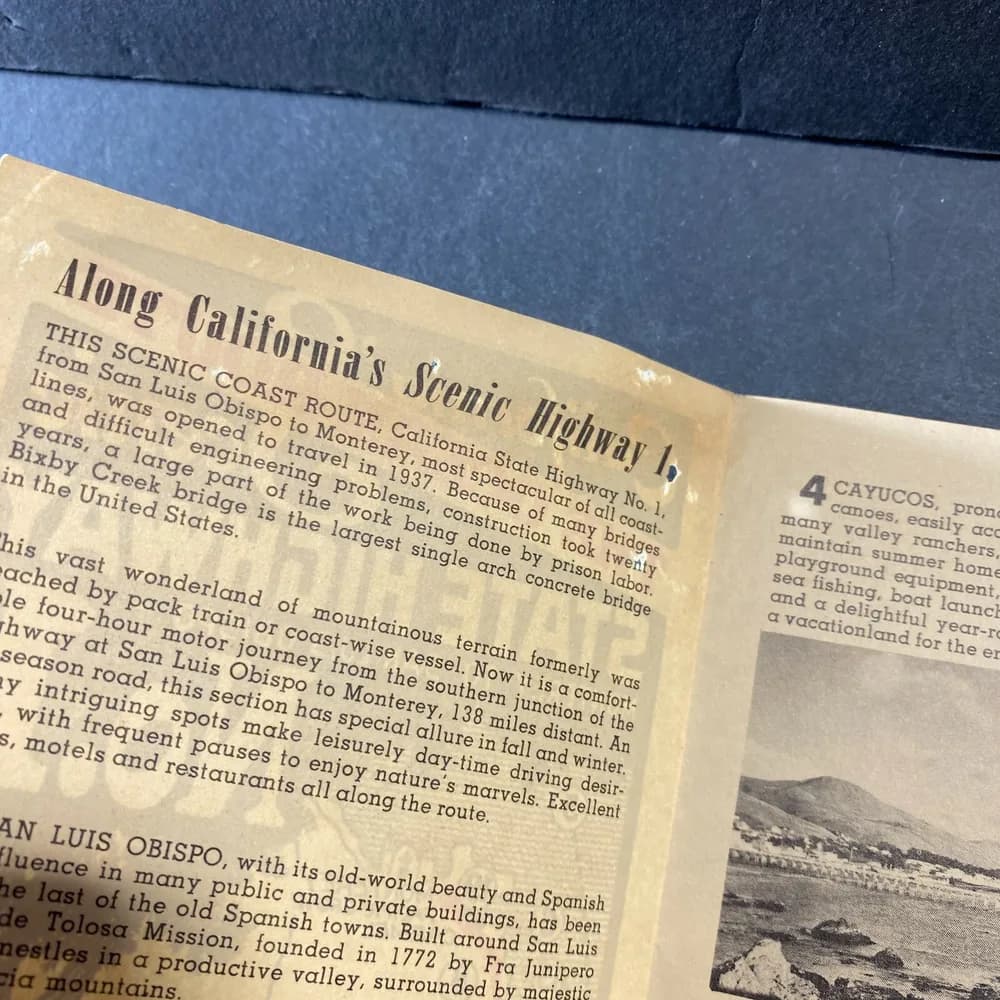 1940-1950's California Highway 1 The Ocean Route  The Cabrillo Route Brochure - Image 5