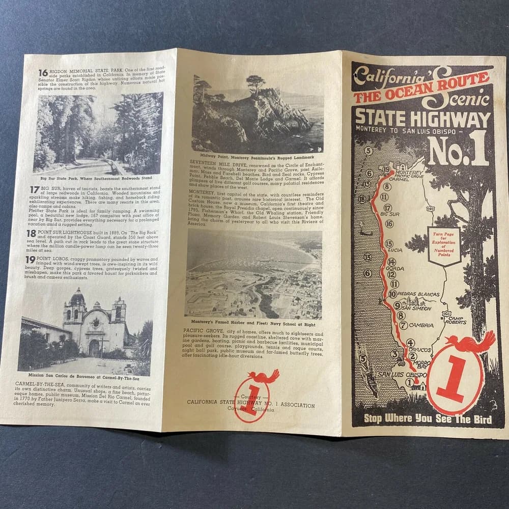 1940-1950's California Highway 1 The Ocean Route  The Cabrillo Route Brochure - Image 6