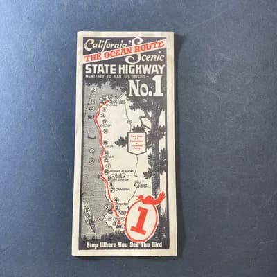 1940-1950's California Highway 1 The Ocean Route  The Cabrillo Route Brochure