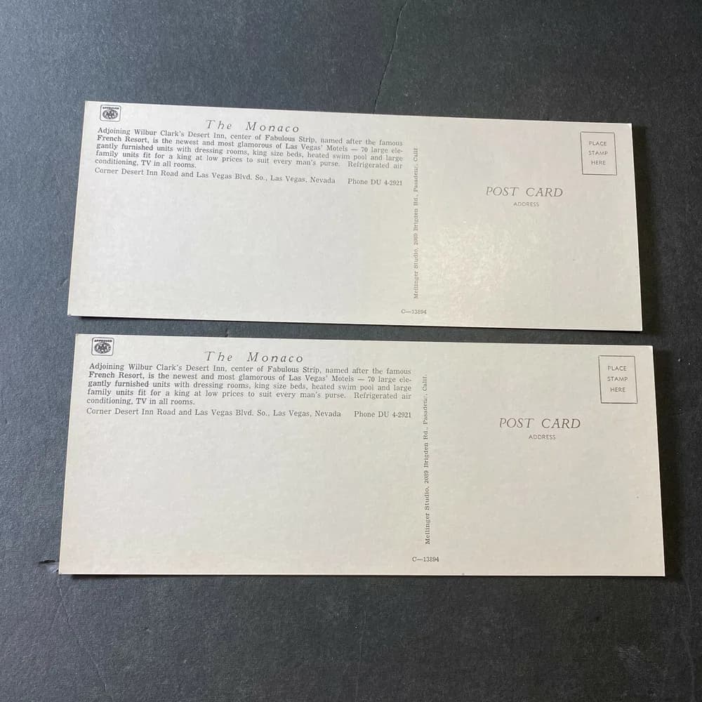 LOT OF 2: LAS VEGAS, Nevada NV~ Roadside THE MONACO MOTEL 1966 Long Postcard - Image 2