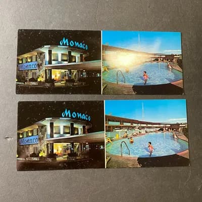LOT OF 2: LAS VEGAS, Nevada NV~ Roadside THE MONACO MOTEL 1966 Long Postcard