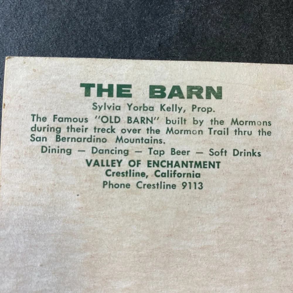 The Barn built by mormons postcard "old barn" CRESTLINE CA San Bernardino Mts. - Image 4