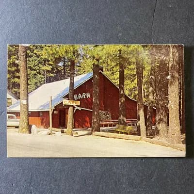 The Barn built by mormons postcard "old barn" CRESTLINE CA San Bernardino Mts.