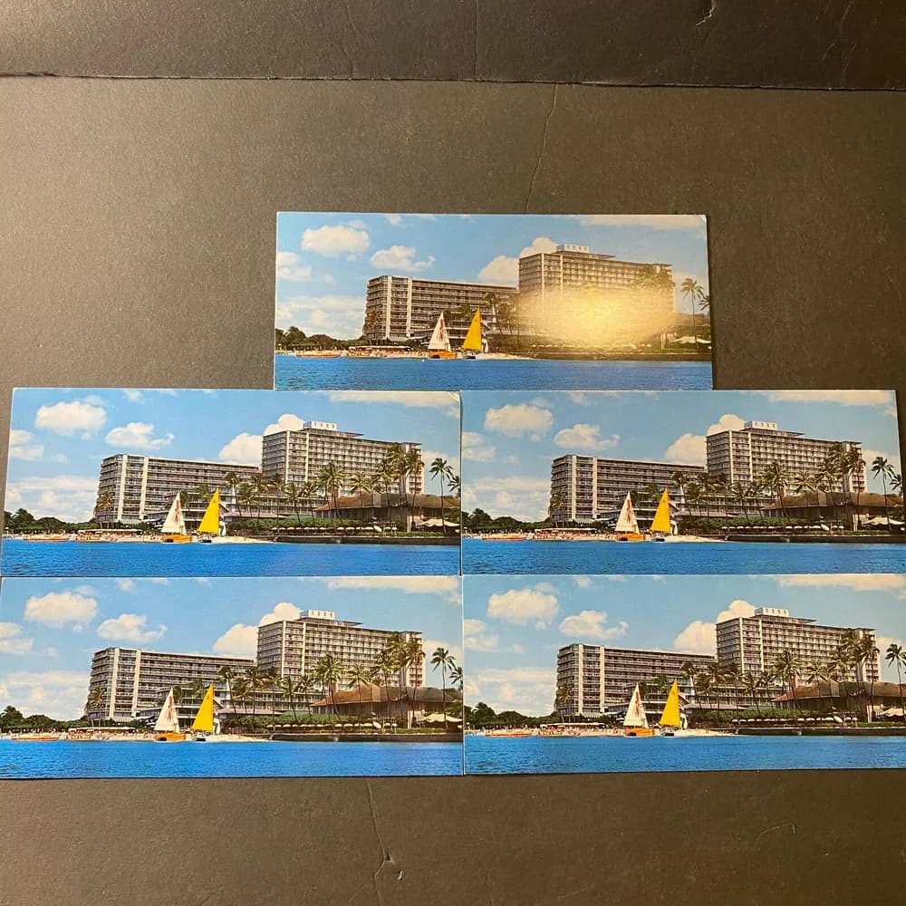 LOT OF 5 Honolulu Oahu Hawaii Reef Hotel On Waikiki Beach Sailboats Vintage Long