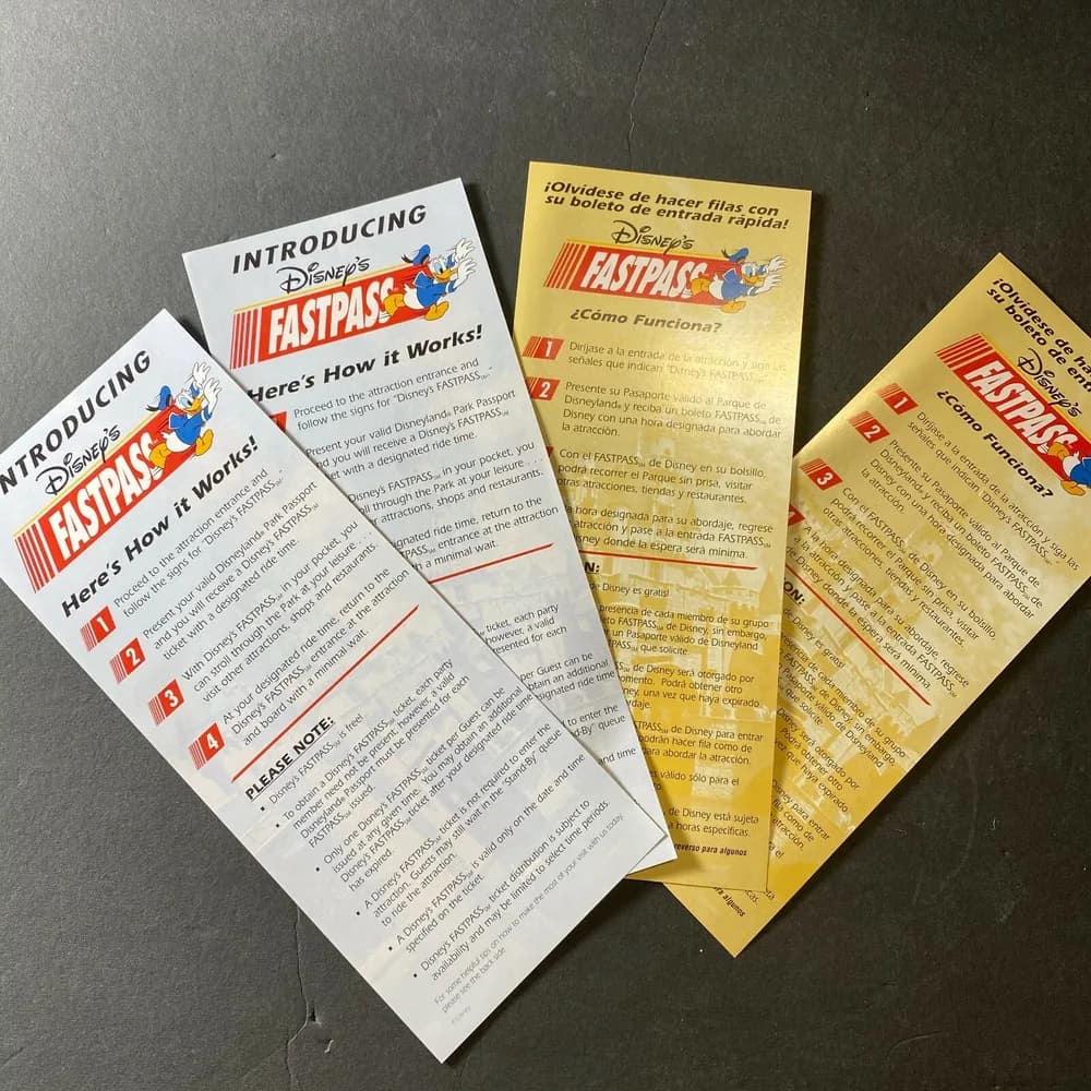 Lot of 4 Introducing Disney's Fast Pass (2) English (2) Spanish Brochure Ad RARE