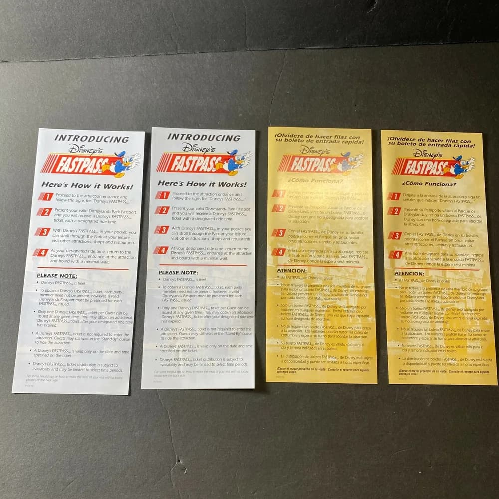 Lot of 4 Introducing Disney's Fast Pass (2) English (2) Spanish Brochure Ad RARE - Image 2
