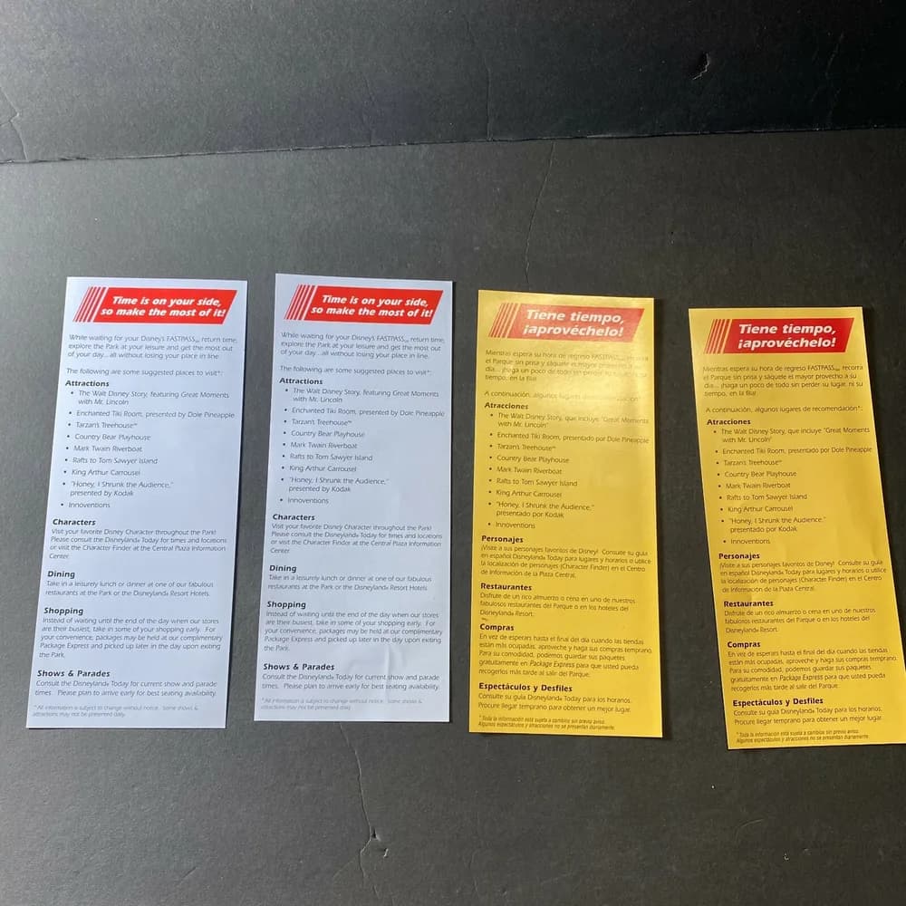 Lot of 4 Introducing Disney's Fast Pass (2) English (2) Spanish Brochure Ad RARE - Image 3