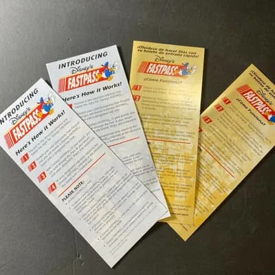 Lot of 4 Introducing Disney's Fast Pass (2) English (2) Spanish Brochure Ad RARE