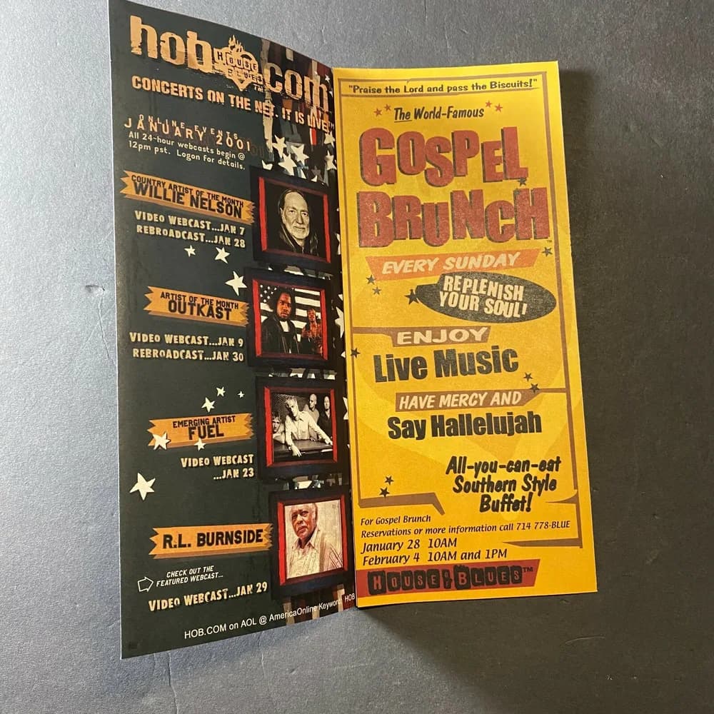 Vintage January 2001 House of Blues Anaheim Opening Night Brochure RARE CA - Image 3