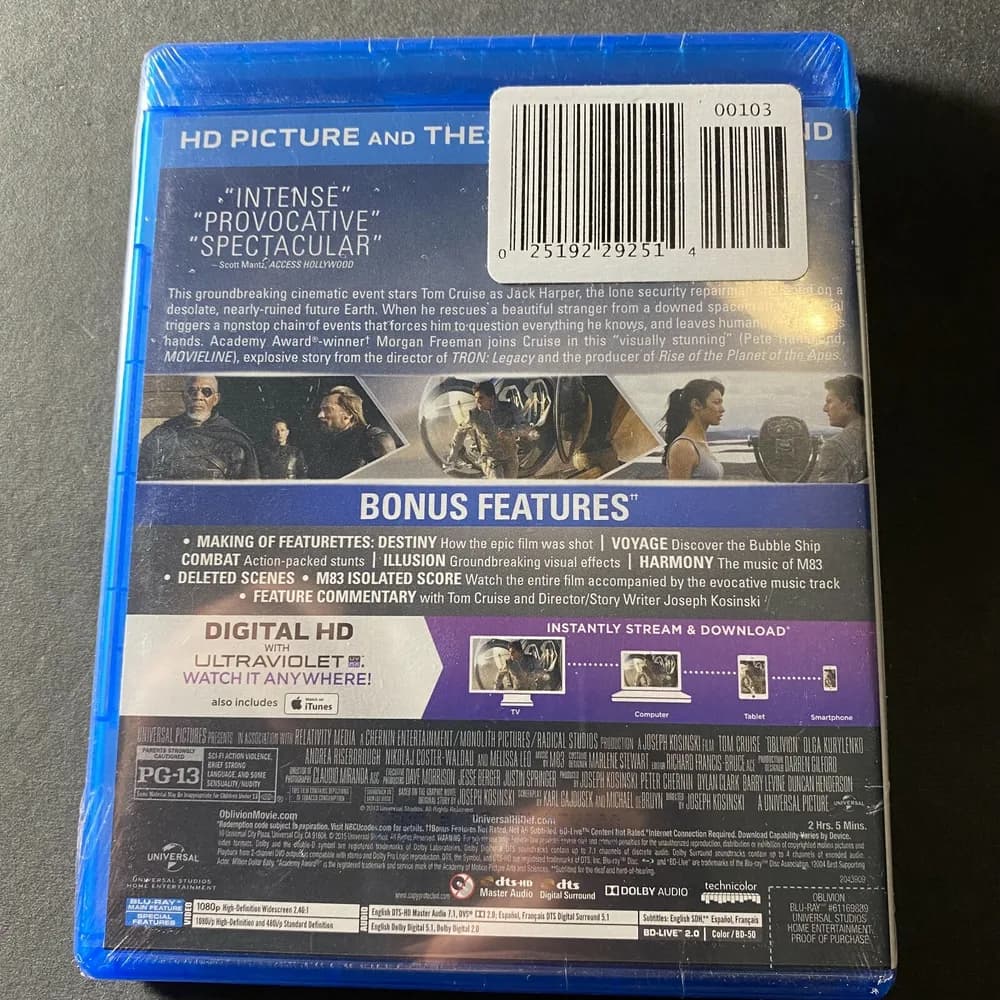 OBLIVION Blu-ray Disc + Digital Copy NEW SEALED 2015 Cruise Freeman - Image 2