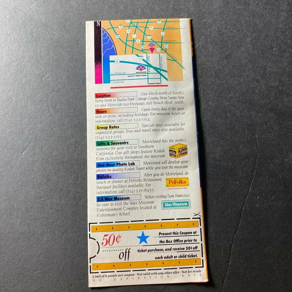 MovieLand Wax Museum Brochure Buena Park California early 90's Vintage - Image 2