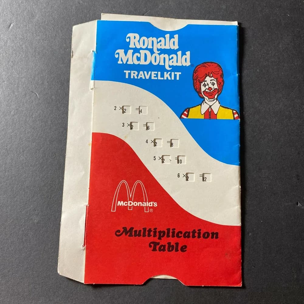 Vintage Ronald McDonald Travel Kit Multiplication Table Slide Chard McDonalds 