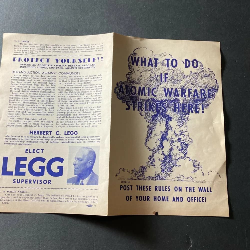 Vintage What to do if atomic warfare strikes here! pamphlet herbert legg LA CA - Image 4
