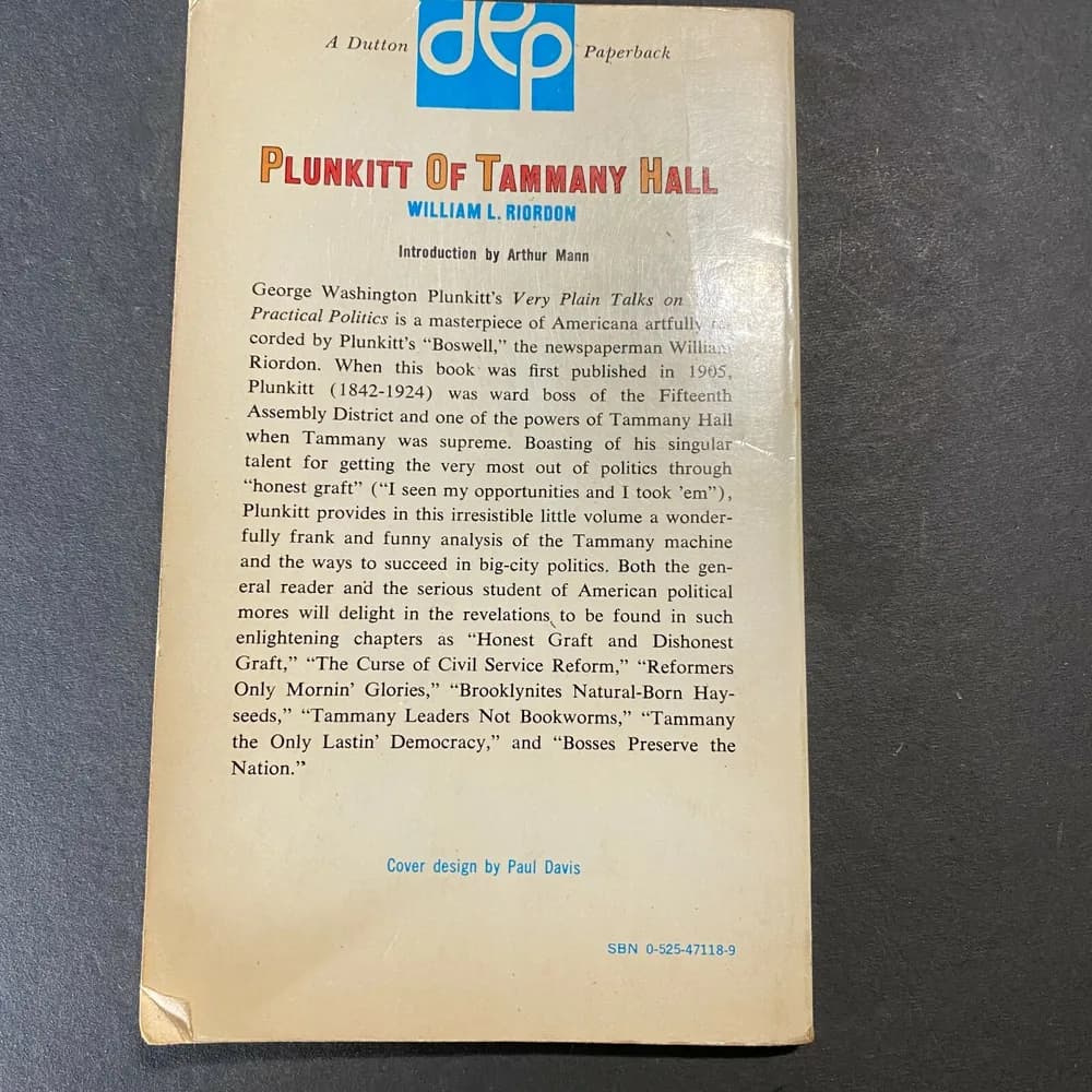 PLUNKITT OF TAMMANY HALL, William L. Riordon (1963) Dutton 1st - Image 2