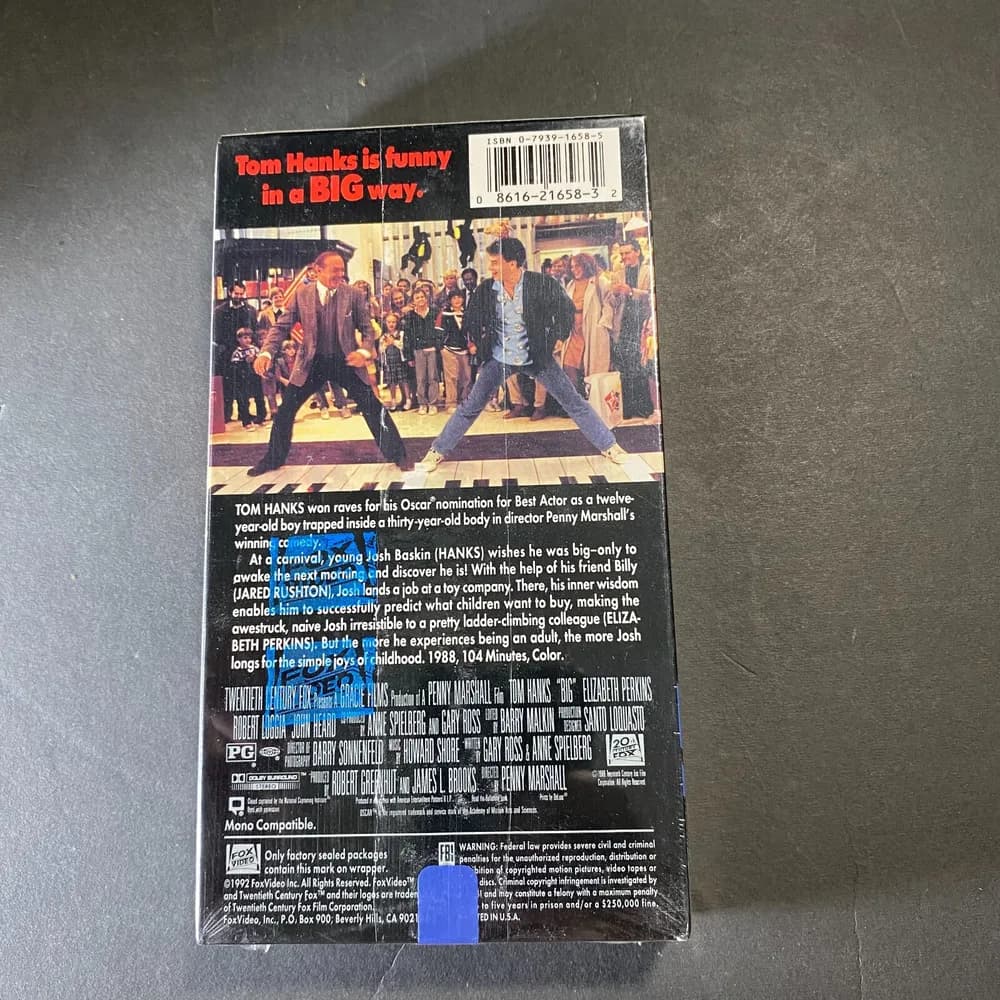 RARE Brand New Sealed Big VHS Tape 1988 Tom Hanks Fox Video Watermark - Image 3