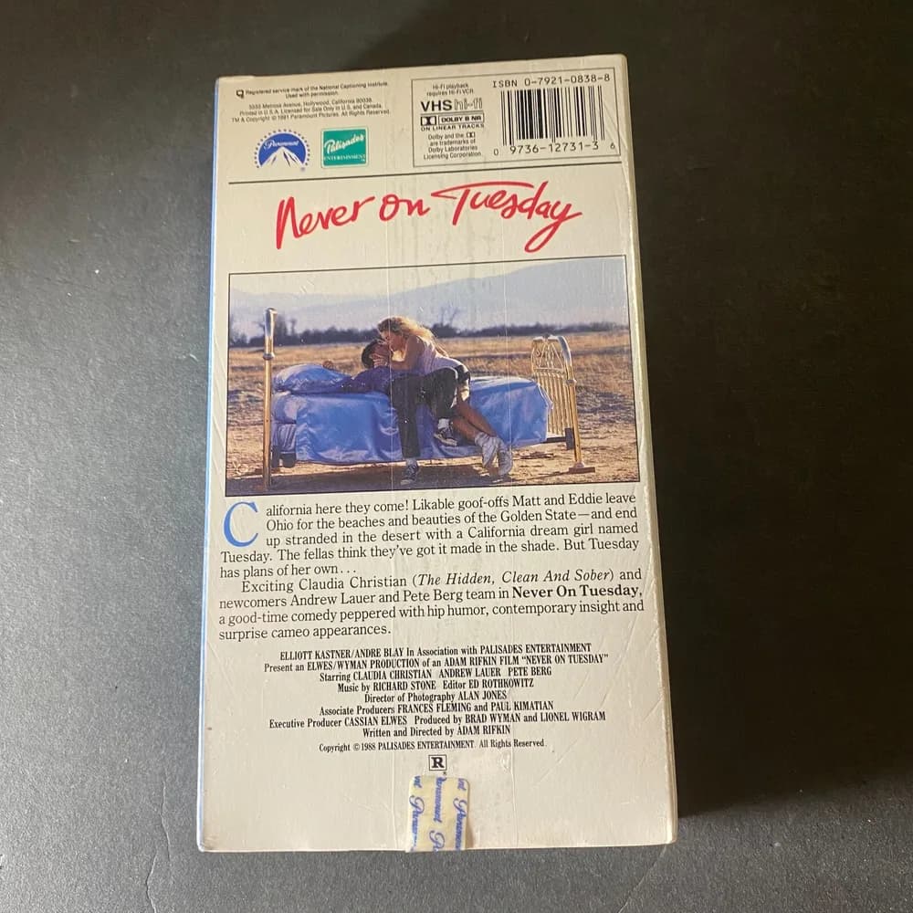 BRAND NEW  SEALED Never On Tuesday (VHS, 1989) Claudia Christian RARE  - Image 3