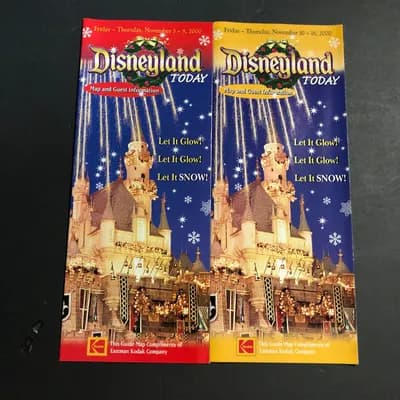Lot of 2: Disneyland today 2000 Let it snow! Map and guest information brochure