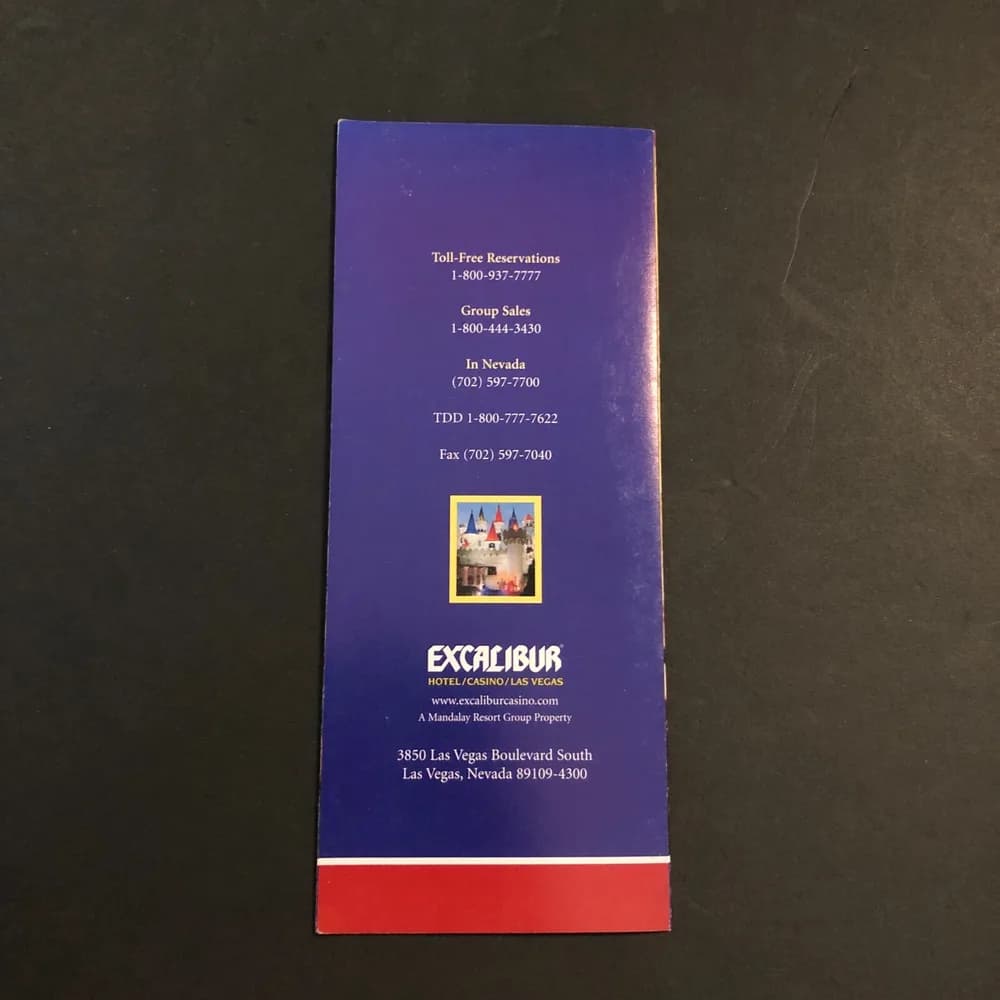 1990s Vintage Excalibur Casino Hotel Brochure Pamphlet Las Vegas Nevada - Image 2