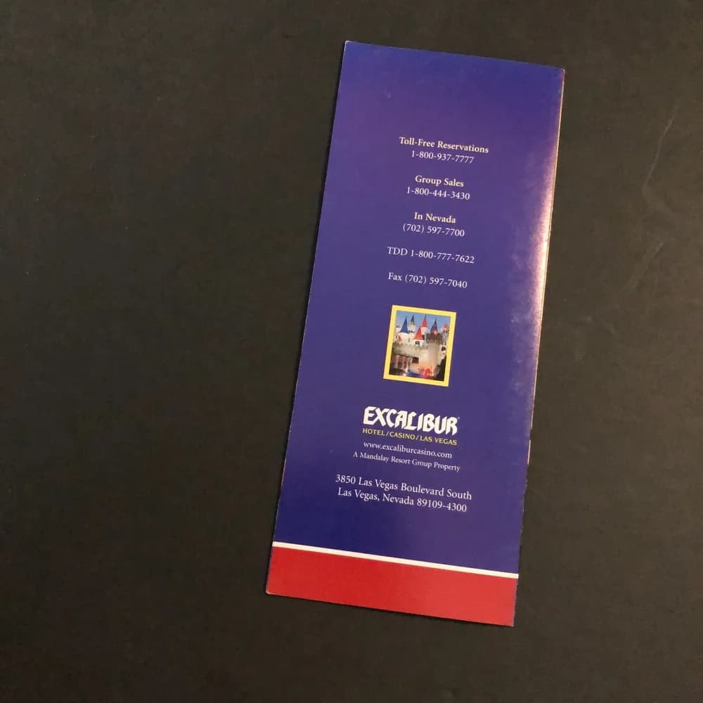 1990s Vintage Excalibur Casino Hotel Brochure Pamphlet Las Vegas Nevada - Image 3