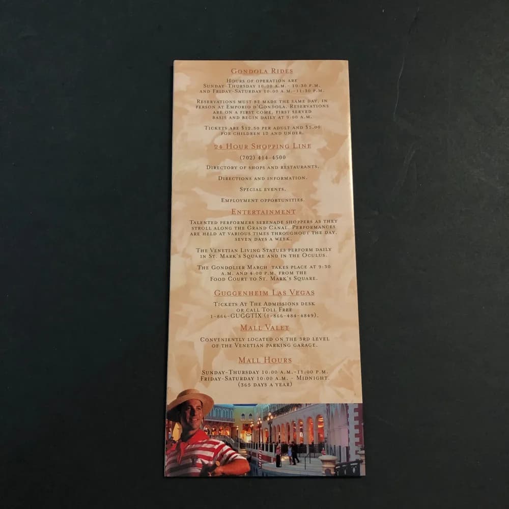 Vintage Venetian Hotel Mall Map Las Vegas Nevada Brochure Booklet 1990s - Image 3