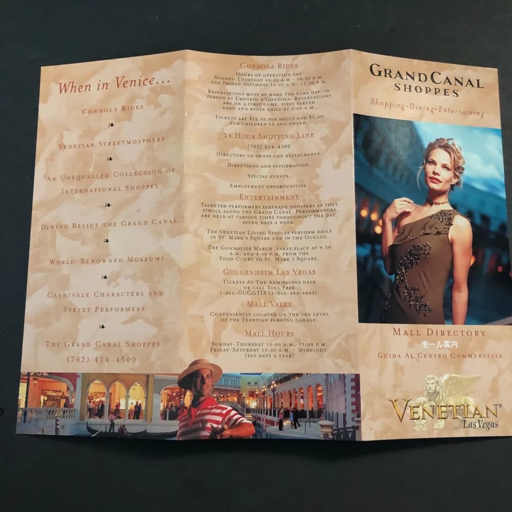 Vintage Venetian Hotel Mall Map Las Vegas Nevada Brochure Booklet 1990s - Image 5