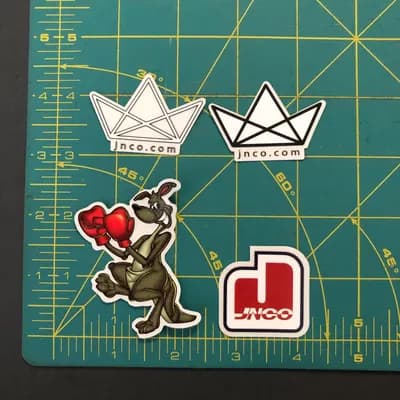 Lot of 4. Small Unused JNCO Jeans Stickers RARE kangaroo & Krown red J 