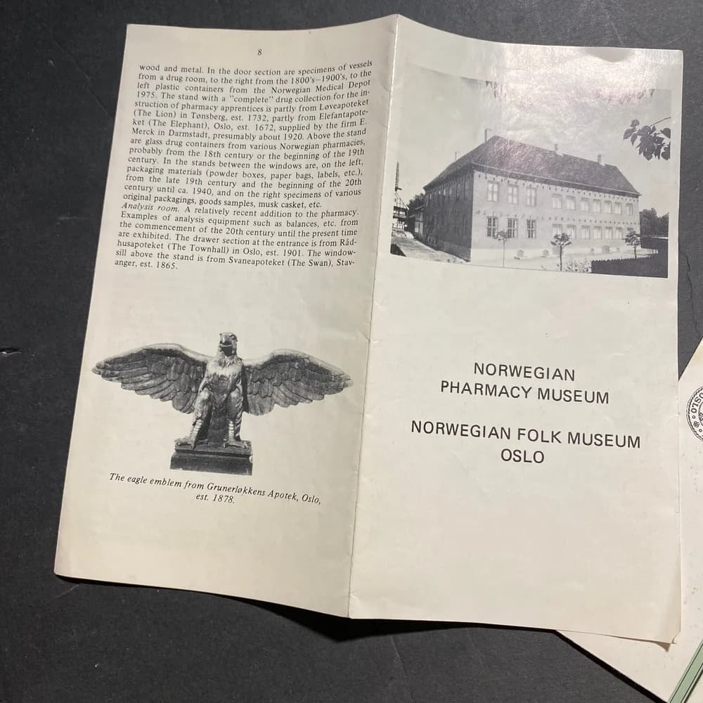 Vintage Norwegian Pharmacy Museum & Folk Museum Oslo Brochure - Collectible MAP - Image 2