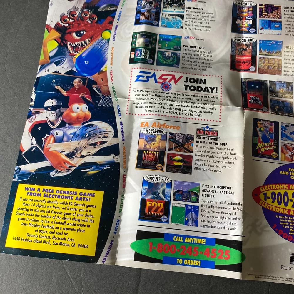 Electronic Arts "Play With The Pro's" Poster Hints Hotline Sega Genesis Insert - Image 2