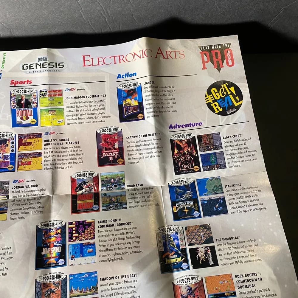 Electronic Arts "Play With The Pro's" Poster Hints Hotline Sega Genesis Insert - Image 3