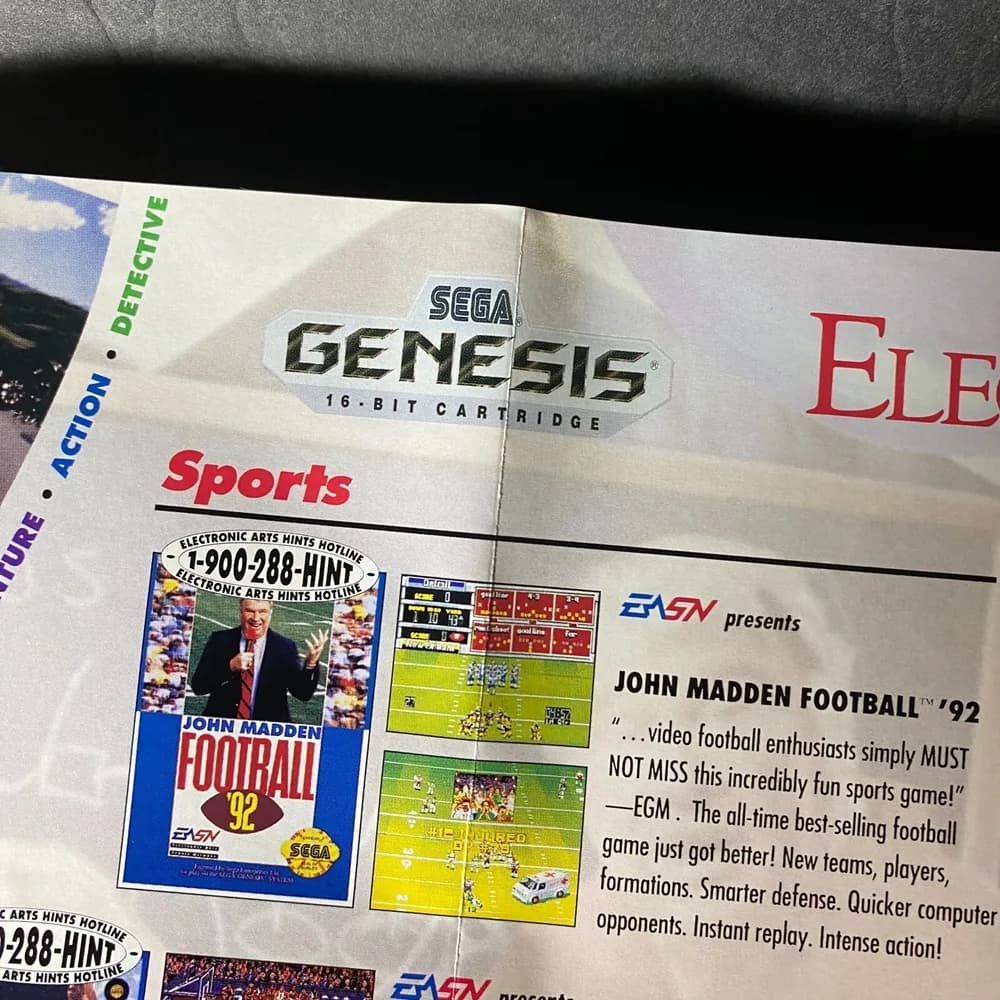 Electronic Arts "Play With The Pro's" Poster Hints Hotline Sega Genesis Insert - Image 4