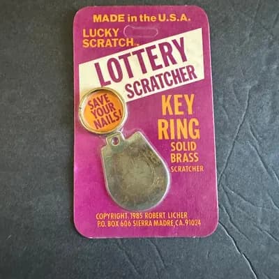 Lucky Scratch Lottery Scratcher Brass Key Ring Lotto Scratcher Vintage 1985 NOS