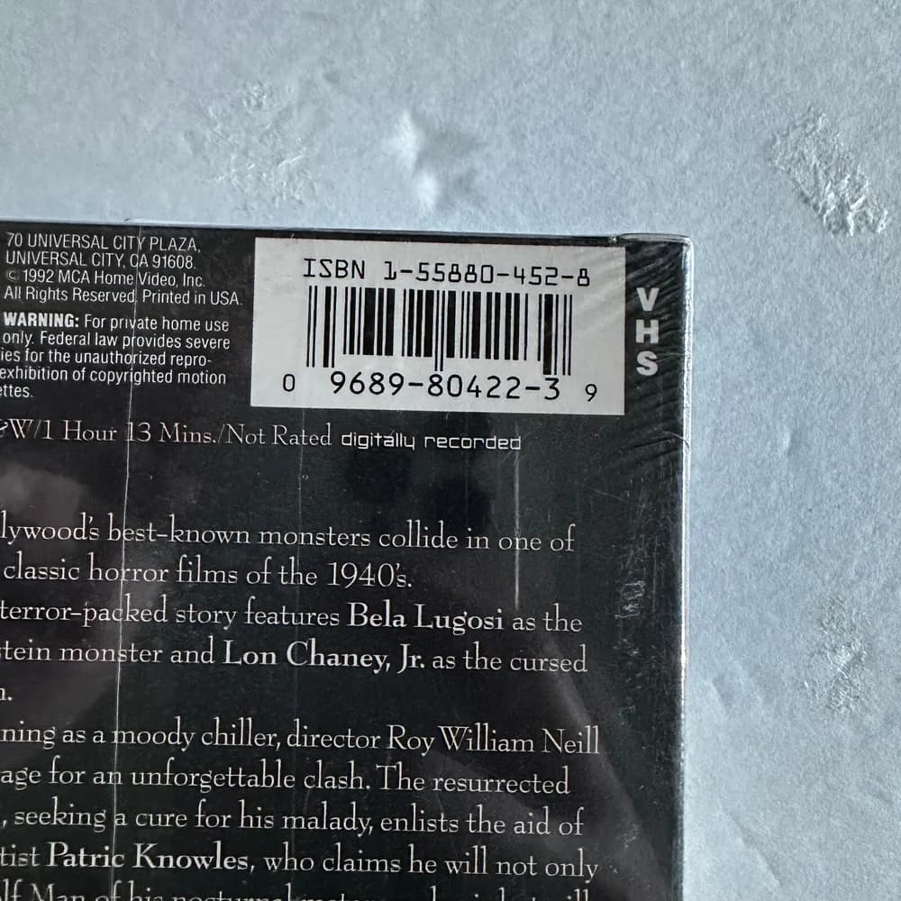 NEW SEALED VHS Video Tape Frankenstein Meets the Wolfman Bela Lugosi MCA  - Image 3