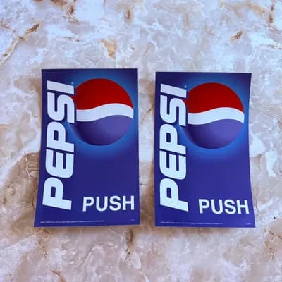 Lot Of 2: PEPSI GLASS DOOR PUSH / PUL PLATE PEEL AND STICK PUSH DECAL VINYL
