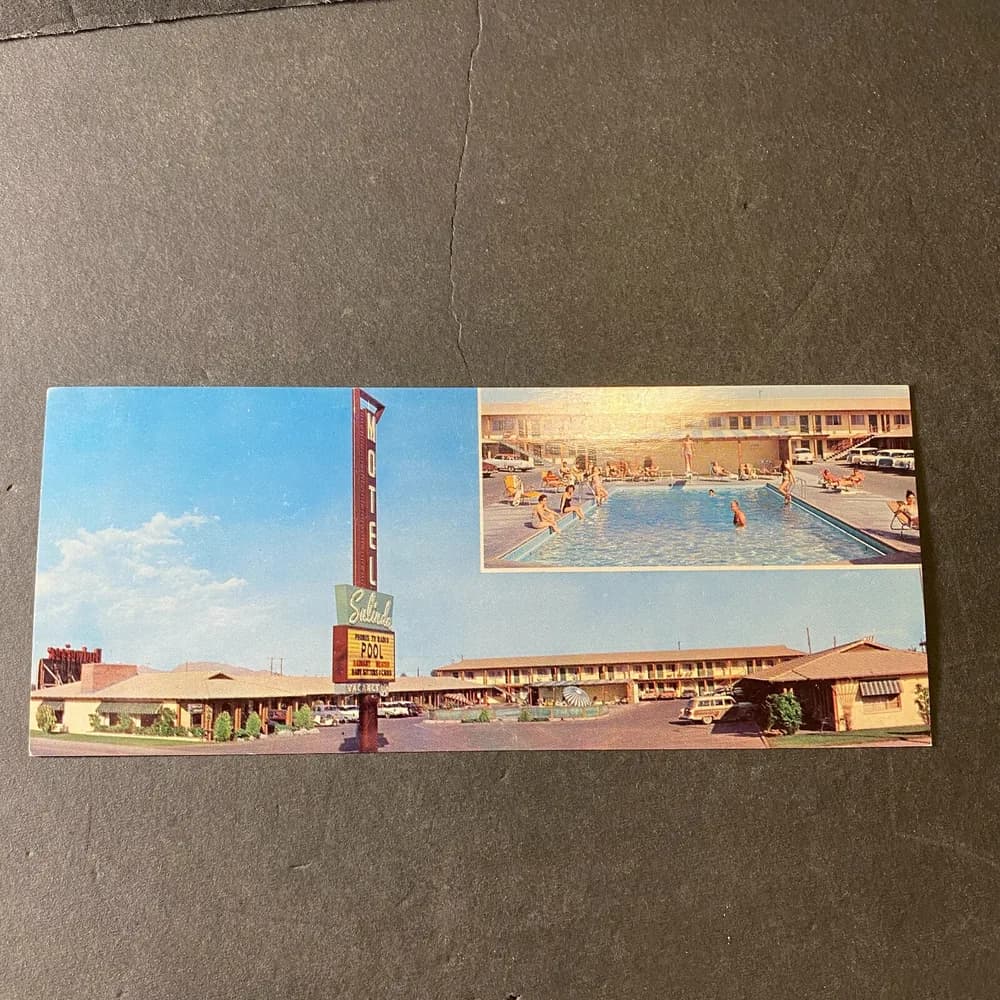 1950s Sulinda Motel Long Card Pool Highway 91 Hurst Old Cars Las Vegas NV