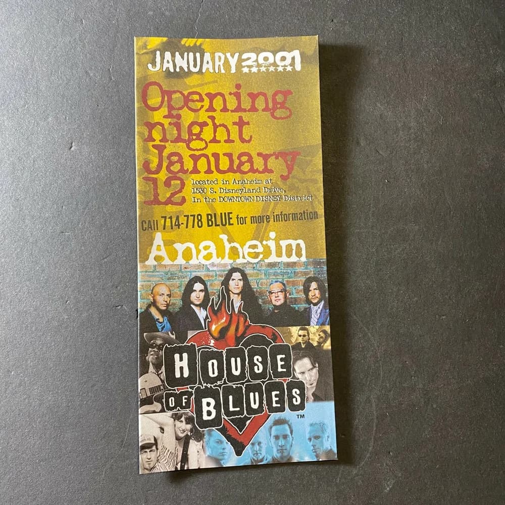 Vintage January 2001 House of Blues Anaheim Opening Night Brochure RARE CA