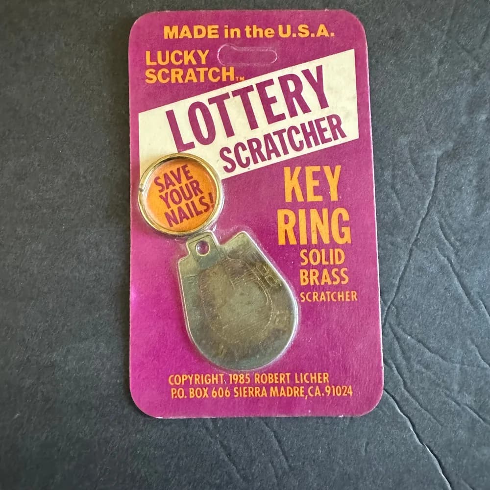 Lucky Scratch Lottery Scratcher Brass Key Ring Lotto Scratcher Vintage 1985 NOS