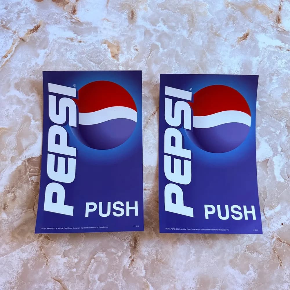 Lot Of 2: PEPSI GLASS DOOR PUSH / PUL PLATE PEEL AND STICK PUSH DECAL VINYL
